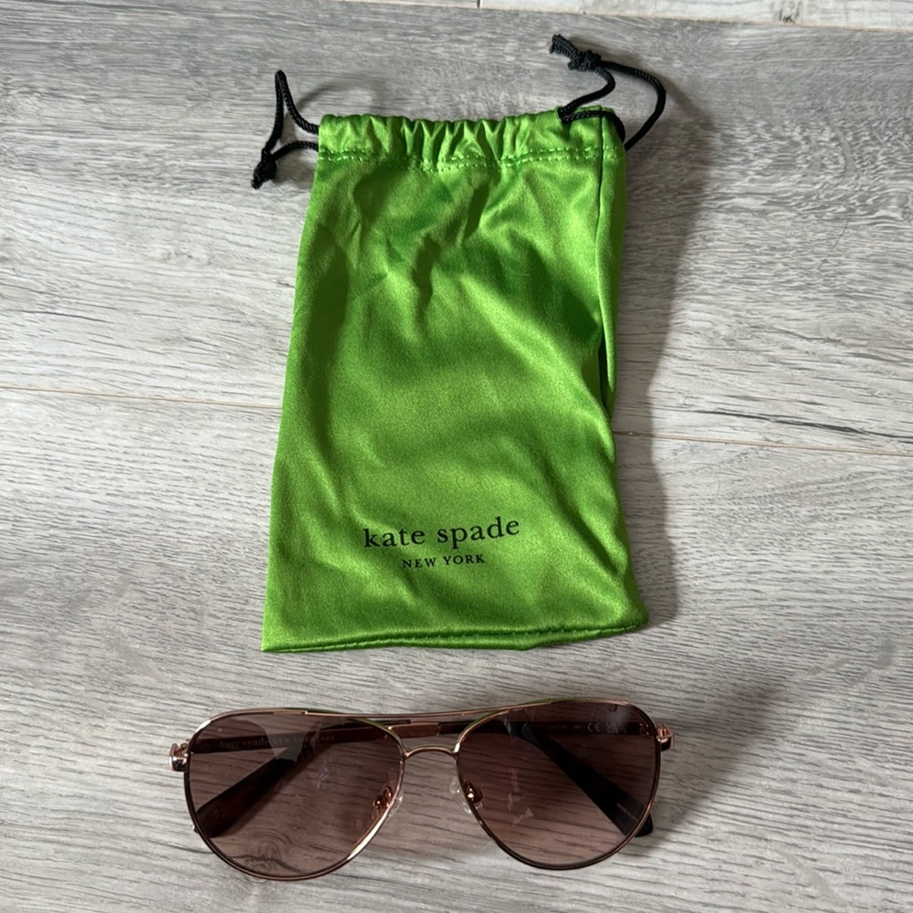 Kate Spade rose gold aviators with bag